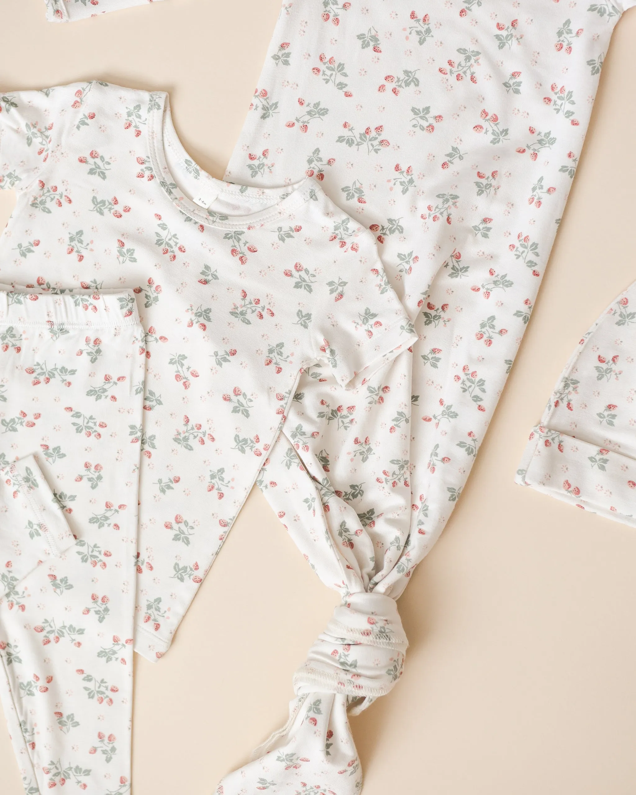 -Knotted Baby Gown   Hat Set || Strawberries-