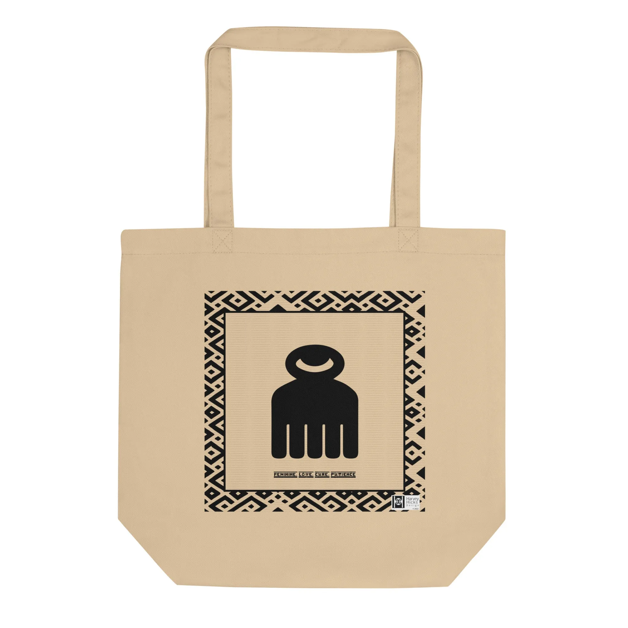 100% cotton Eco Tote Bag, featuring the Adinkra symbol, wooden comb