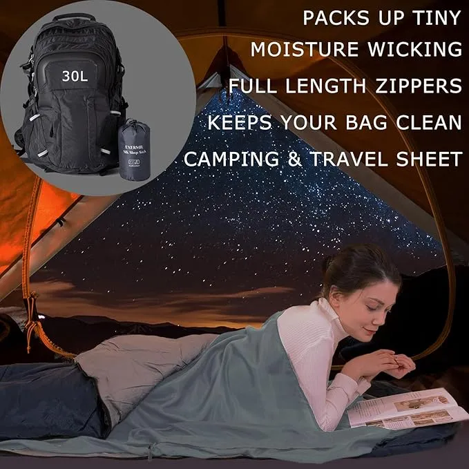100% Silk Sleep Sack with All Around Zippers, 87”x43” Large Sleeping Sheets for Hotels, Travel & Camping, Multifunctional Travel Sheets (Unzipped:87”x87”) for Adults, Lightweight, All Season