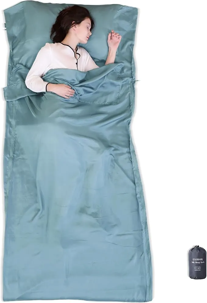100% Silk Sleep Sack with All Around Zippers, 87”x43” Large Sleeping Sheets for Hotels, Travel & Camping, Multifunctional Travel Sheets (Unzipped:87”x87”) for Adults, Lightweight, All Season