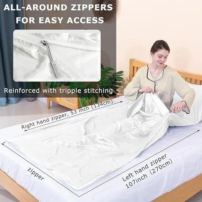 100% Silk Sleep Sack with All Around Zippers, 87”x43” Large Sleeping Sheets for Hotels, Travel & Camping, Multifunctional Travel Sheets (Unzipped:87”x87”) for Adults, Lightweight, All Season