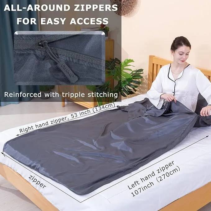 100% Silk Sleep Sack with All Around Zippers, 87”x43” Large Sleeping Sheets for Hotels, Travel & Camping, Multifunctional Travel Sheets (Unzipped:87”x87”) for Adults, Lightweight, All Season