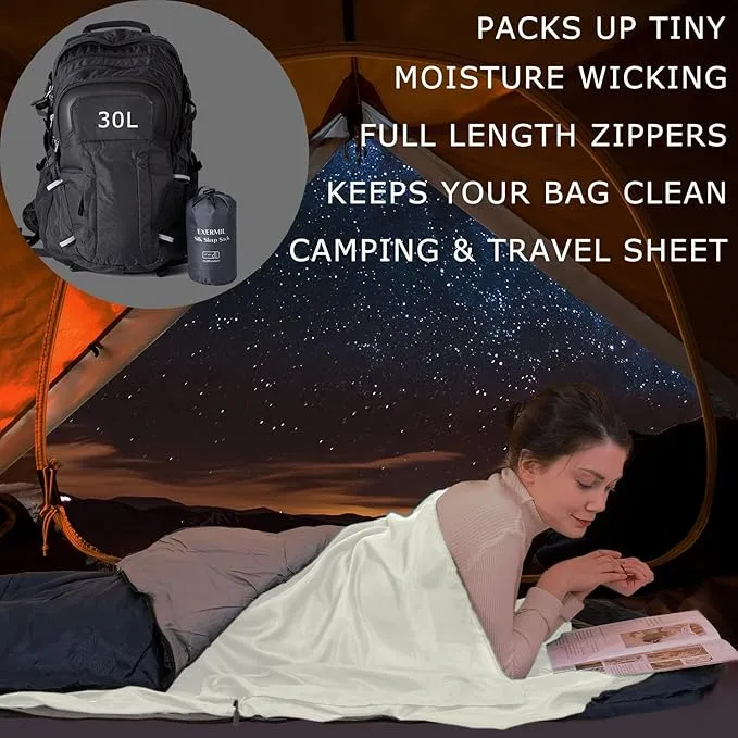 100% Silk Sleep Sack with All Around Zippers, 87”x43” Large Sleeping Sheets for Hotels, Travel & Camping, Multifunctional Travel Sheets (Unzipped:87”x87”) for Adults, Lightweight, All Season