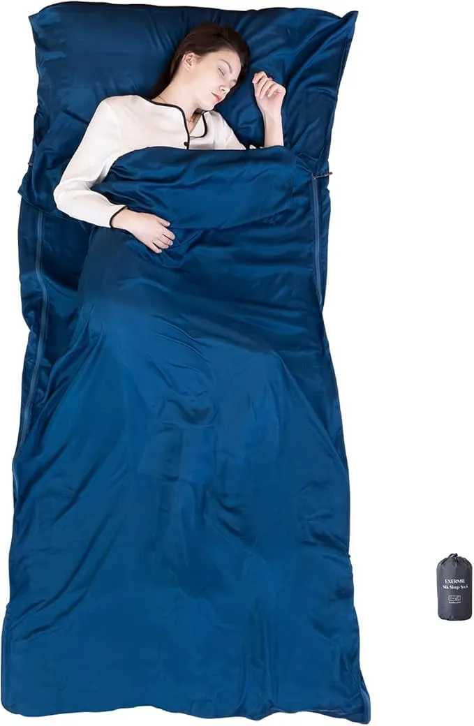 100% Silk Sleep Sack with All Around Zippers, 87”x43” Large Sleeping Sheets for Hotels, Travel & Camping, Multifunctional Travel Sheets (Unzipped:87”x87”) for Adults, Lightweight, All Season