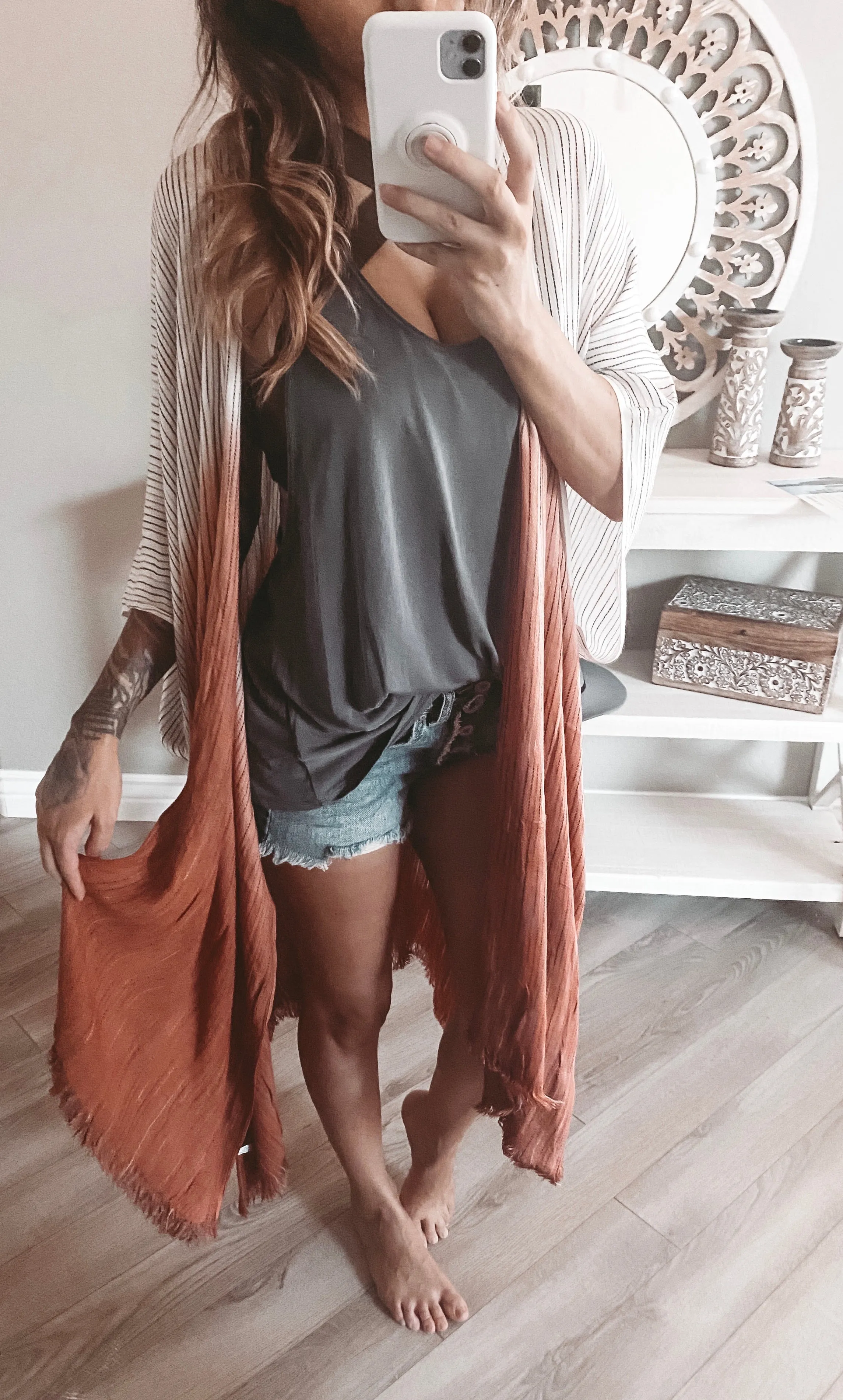 123910 Ombre Stitched Boho Kimono
