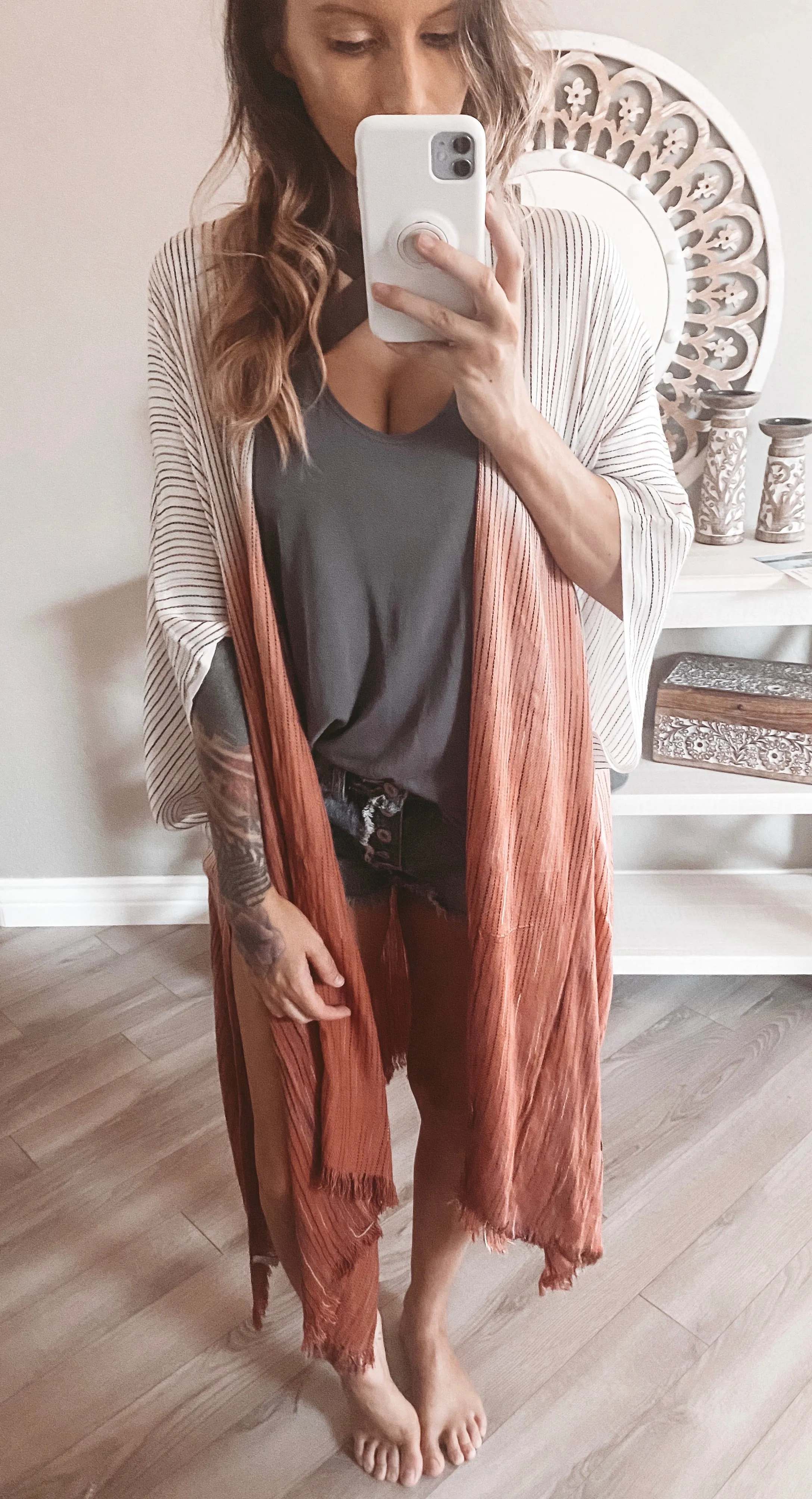 123910 Ombre Stitched Boho Kimono