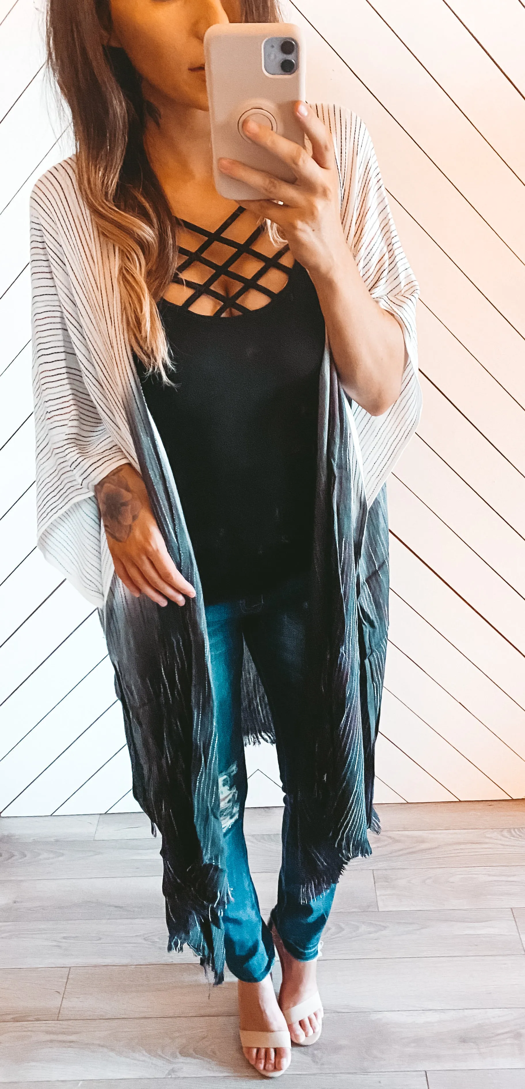 123910 Ombre Stitched Boho Kimono