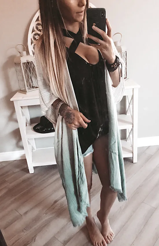 123910 Ombre Stitched Boho Kimono