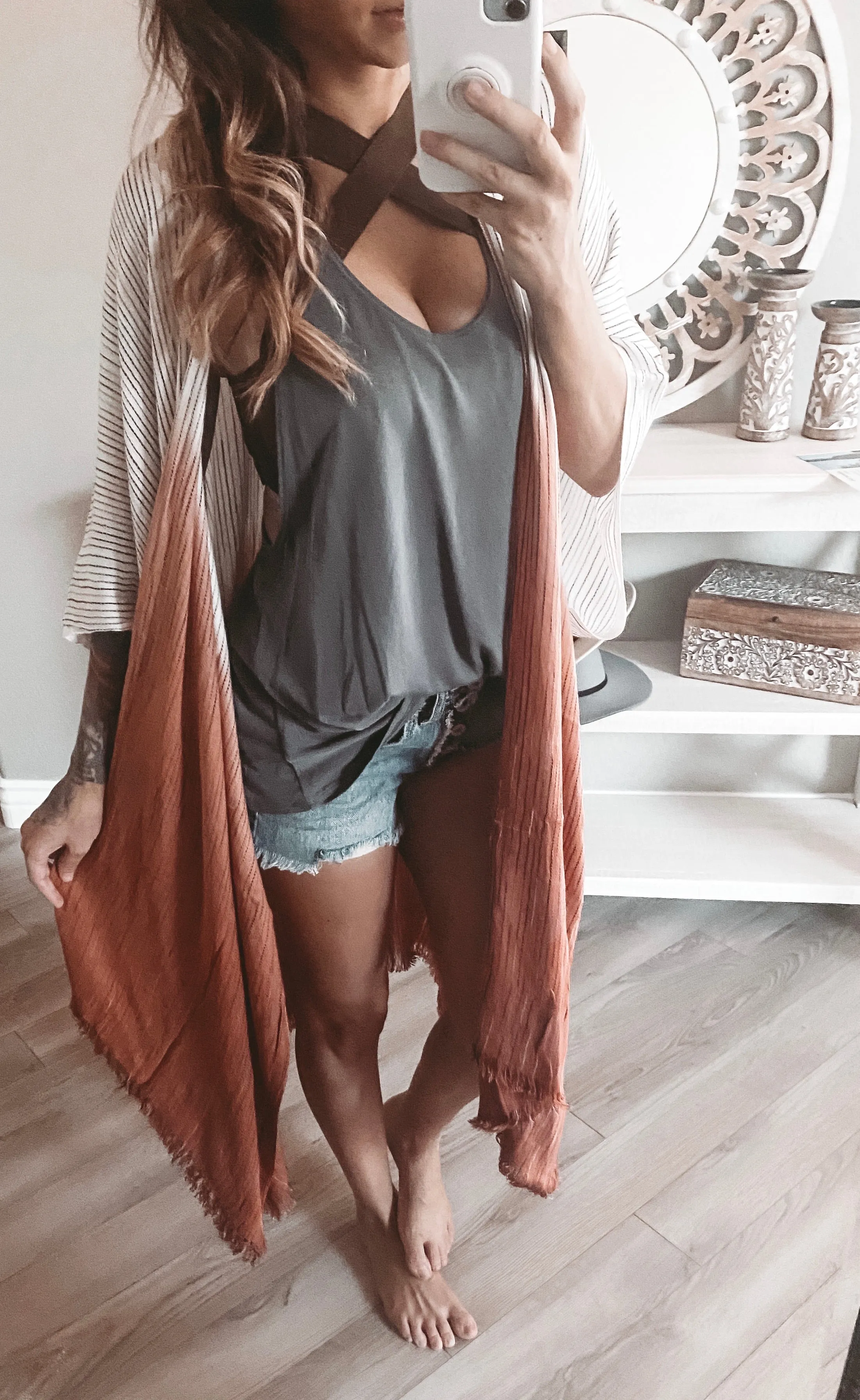 123910 Ombre Stitched Boho Kimono