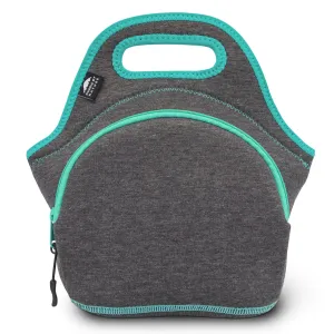 12" Cotton Reusable Lunch Bag Dark Gray/Lagoon