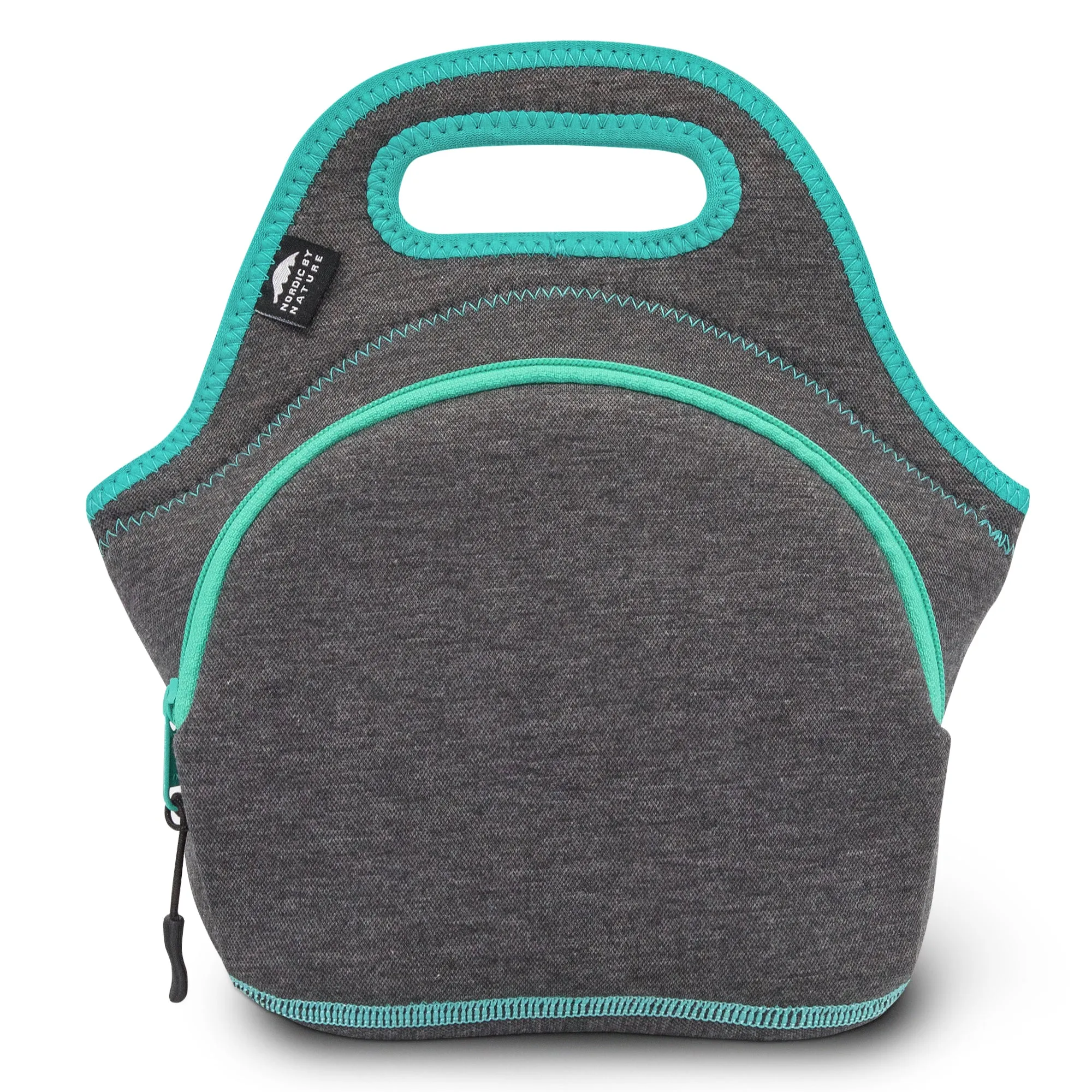 12" Cotton Reusable Lunch Bag Dark Gray/Lagoon