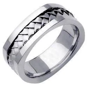 14k Silver/White or Silver/Rose Hand Braided Square Ring Band