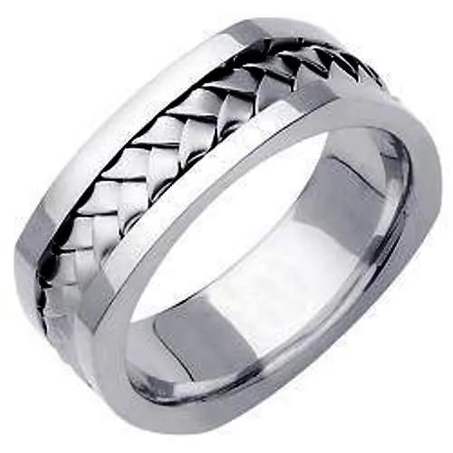 14k Silver/White or Silver/Rose Hand Braided Square Ring Band