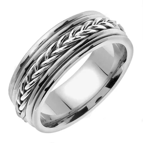 14K Titanium/Yellow or Titanium/White Gold Hand Braided Cord Ring Band