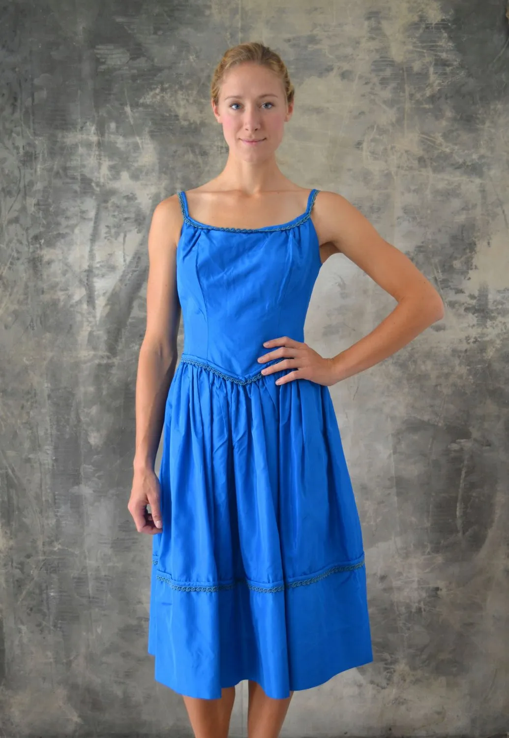 1960s Blue Satin Dress