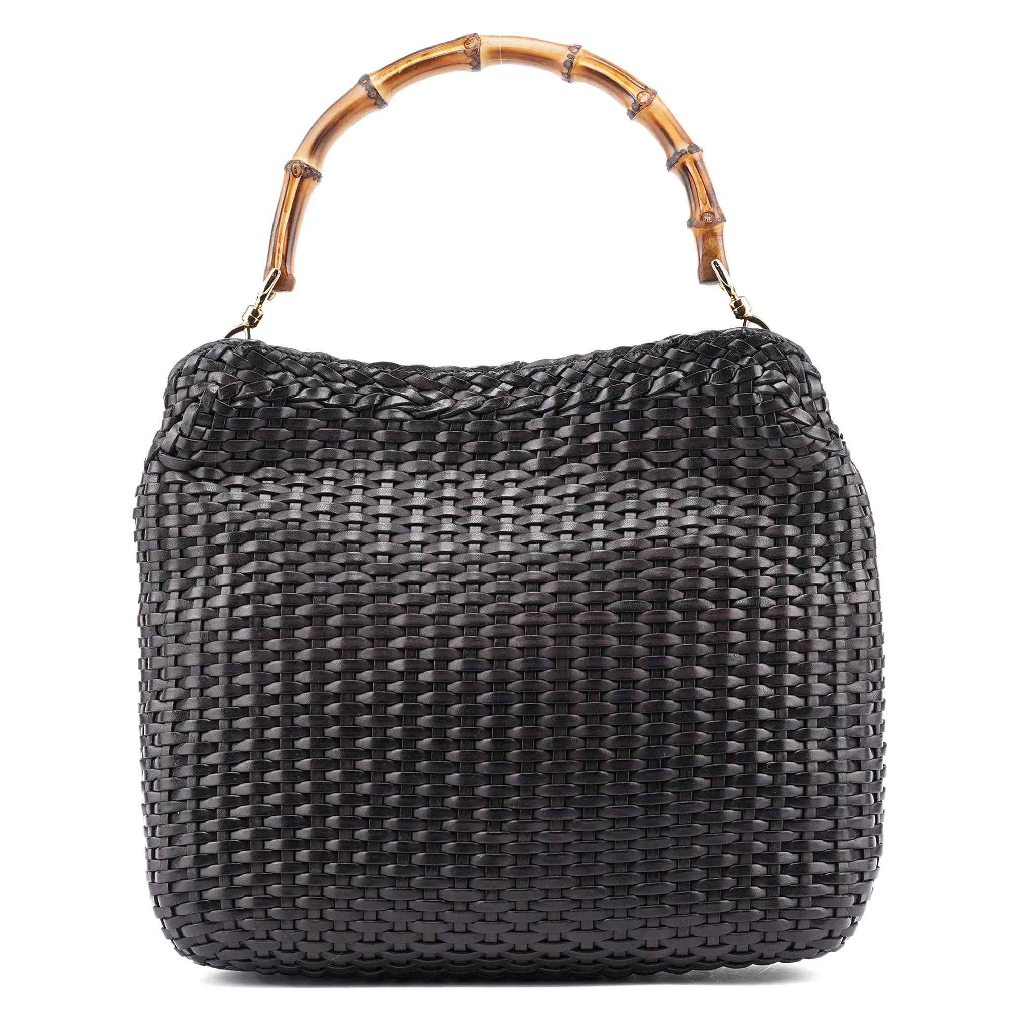 1996 Brown Woven Bamboo 2-Way Shoulder Bag