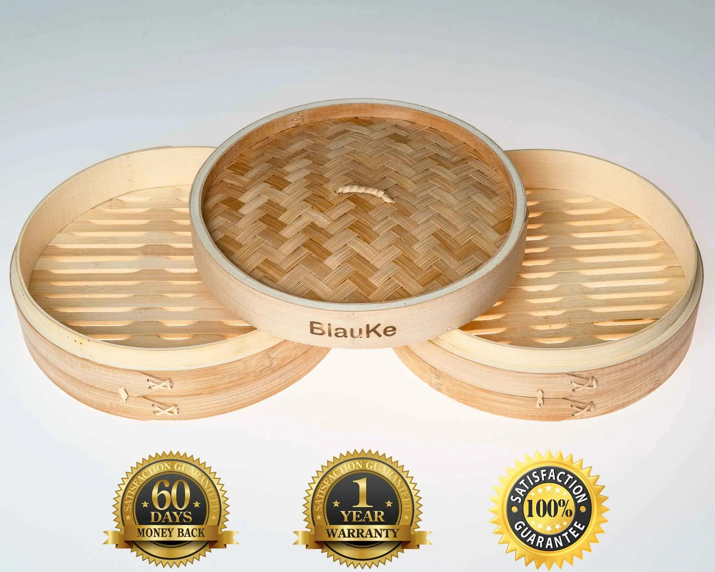 2-Tier Bamboo Steamer  Basket 10 Inch with 2 Pairs Chopsticks, Tongs and 50 Paper Liners