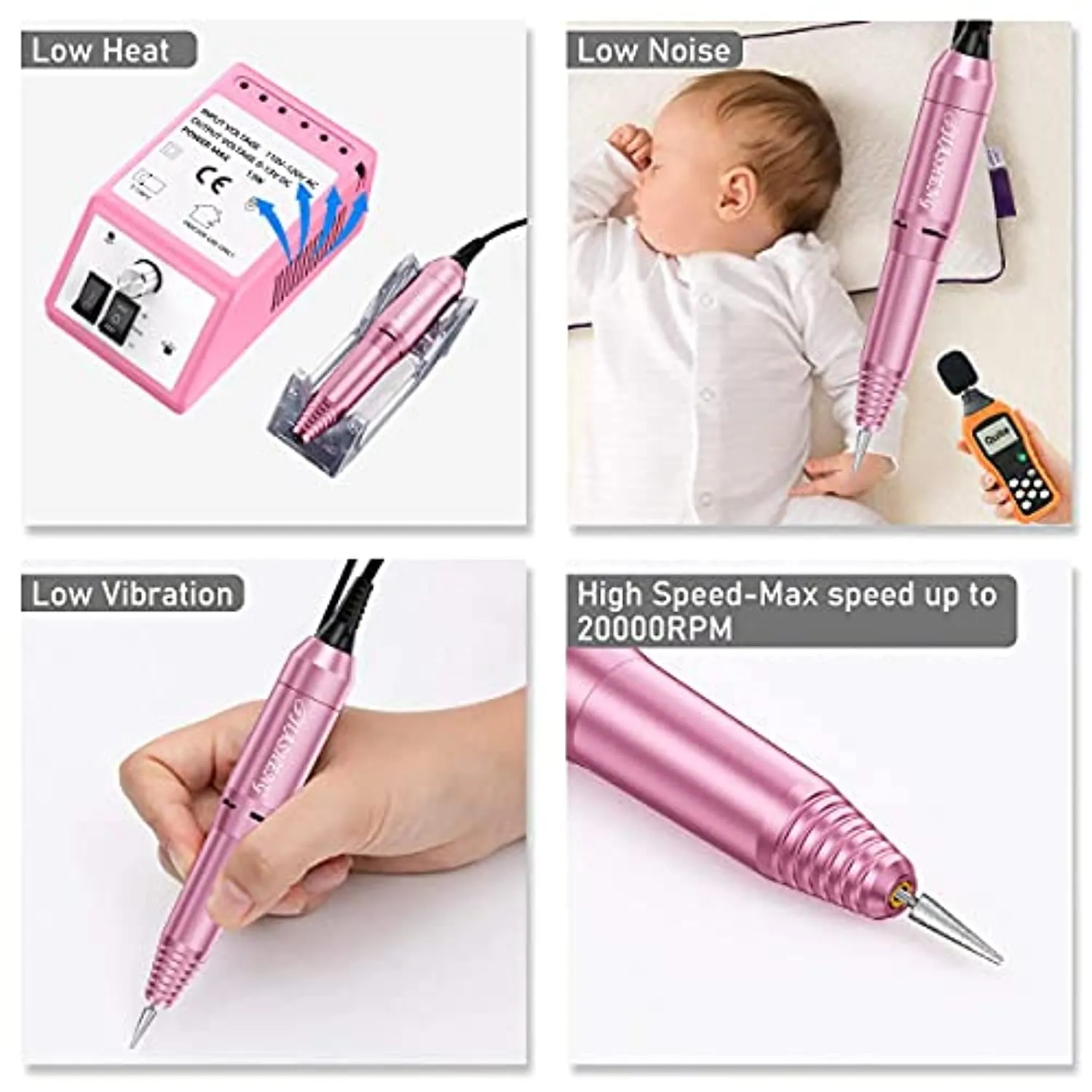 20000 Electric Nail Drill Professional Nail File Drill Acrylic Nails Kit for Manicure Gel Nail Polish Remover with 1 Pack of Sanding Bands(Pink)