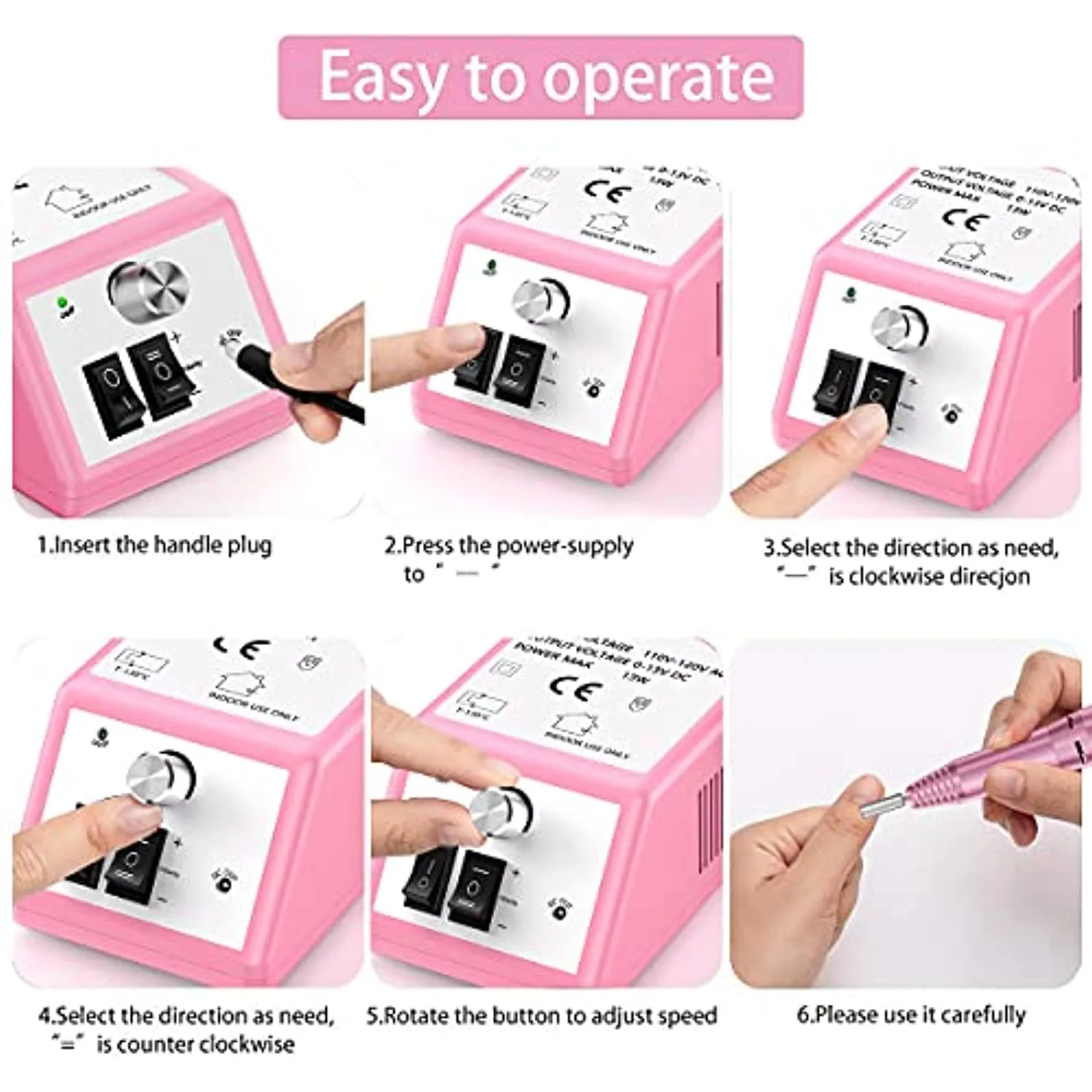 20000 Electric Nail Drill Professional Nail File Drill Acrylic Nails Kit for Manicure Gel Nail Polish Remover with 1 Pack of Sanding Bands(Pink)