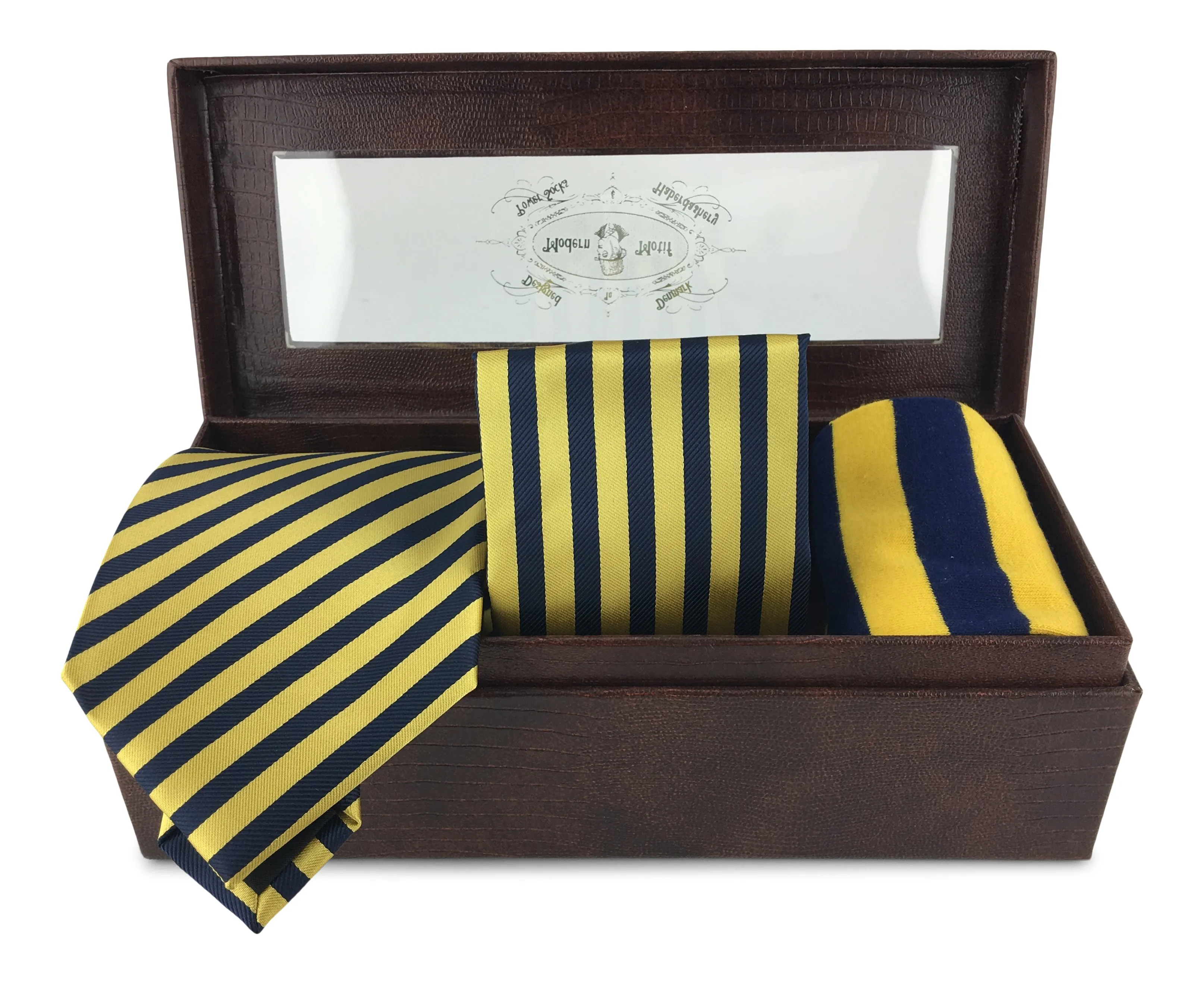 3 Piece Matching Set Necktie,Pocket Square and Power Sock Gift Box Combo