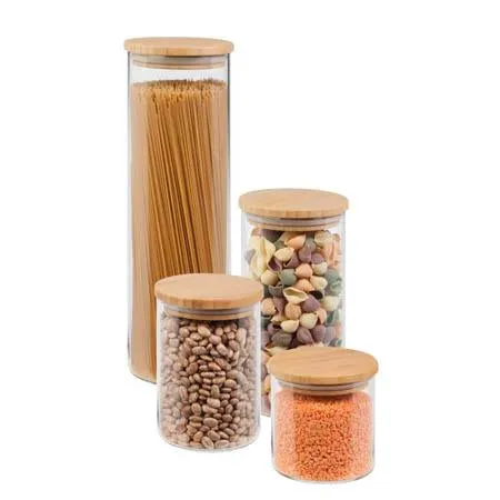 4-Piece Glass Jar Storage Set, Bamboo Lids