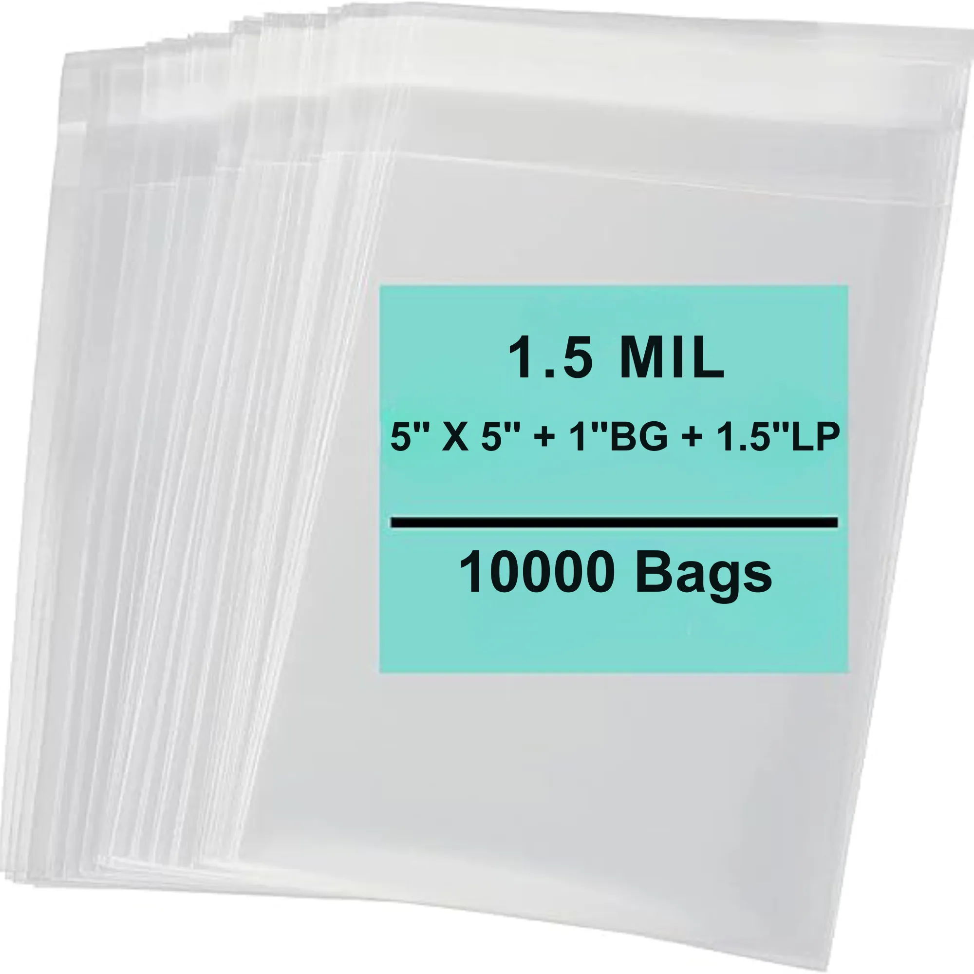 5X5 1BG 1.5LP inches Lip and Tape Resealable Bags Co-Extruded 1.5 Mil PPE