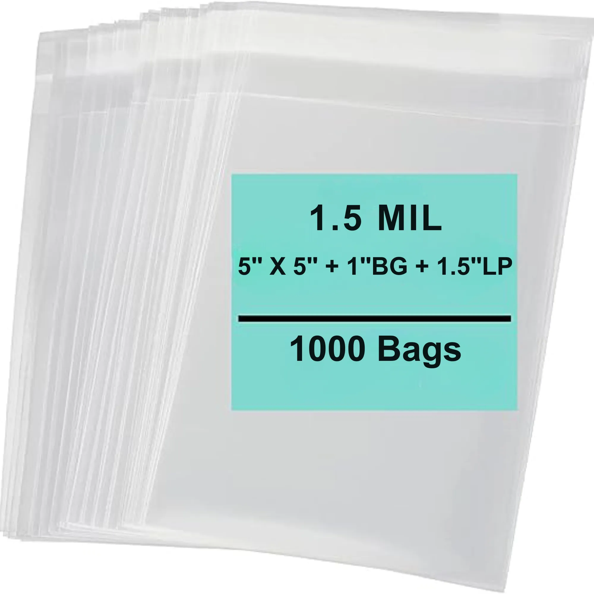 5X5 1BG 1.5LP inches Lip and Tape Resealable Bags Co-Extruded 1.5 Mil PPE