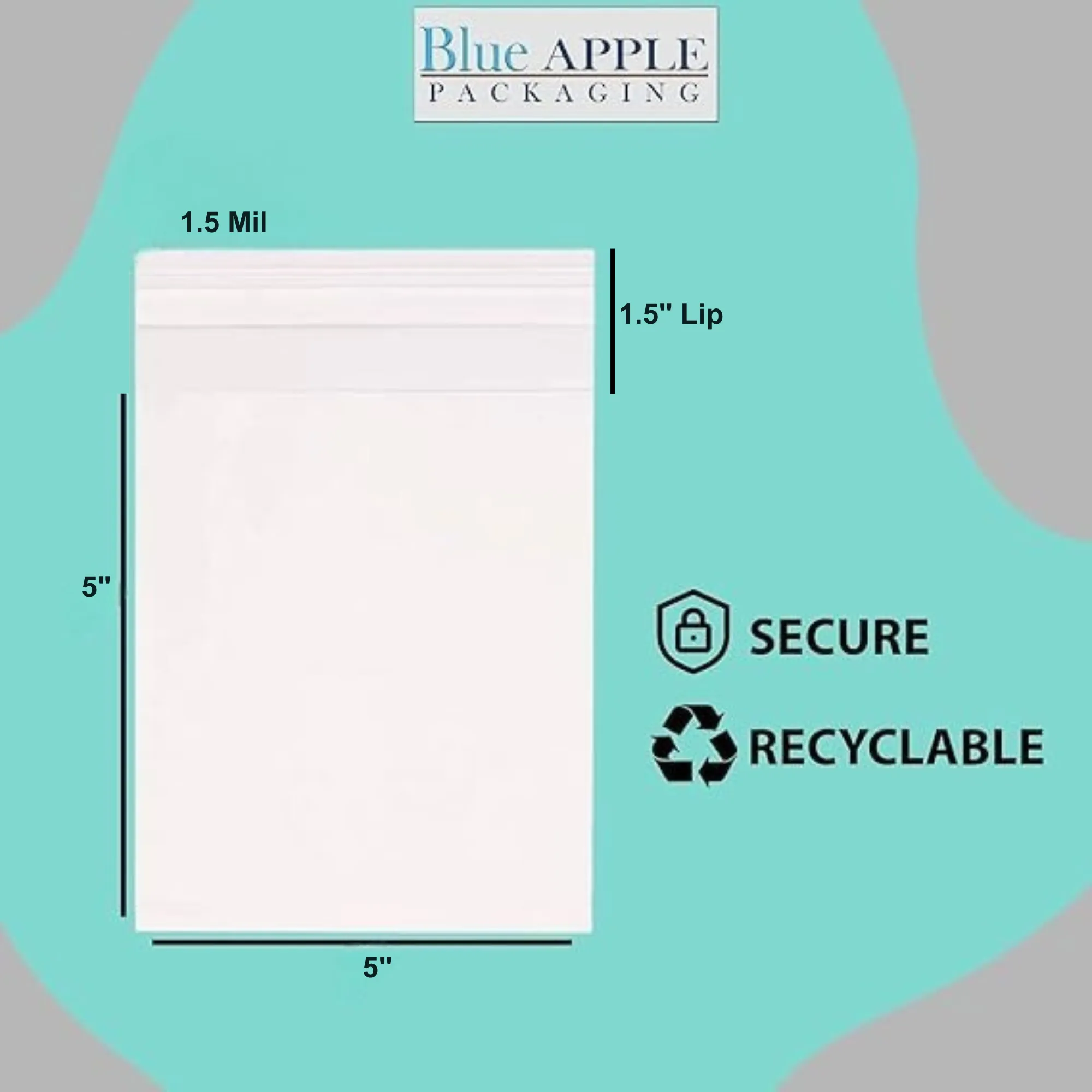 5X5 1BG 1.5LP inches Lip and Tape Resealable Bags Co-Extruded 1.5 Mil PPE
