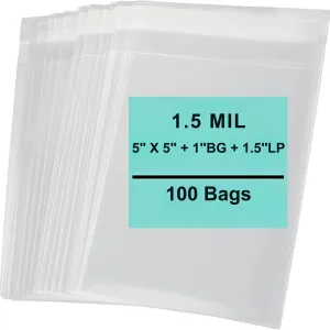 5X5 1BG 1.5LP inches Lip and Tape Resealable Bags Co-Extruded 1.5 Mil PPE