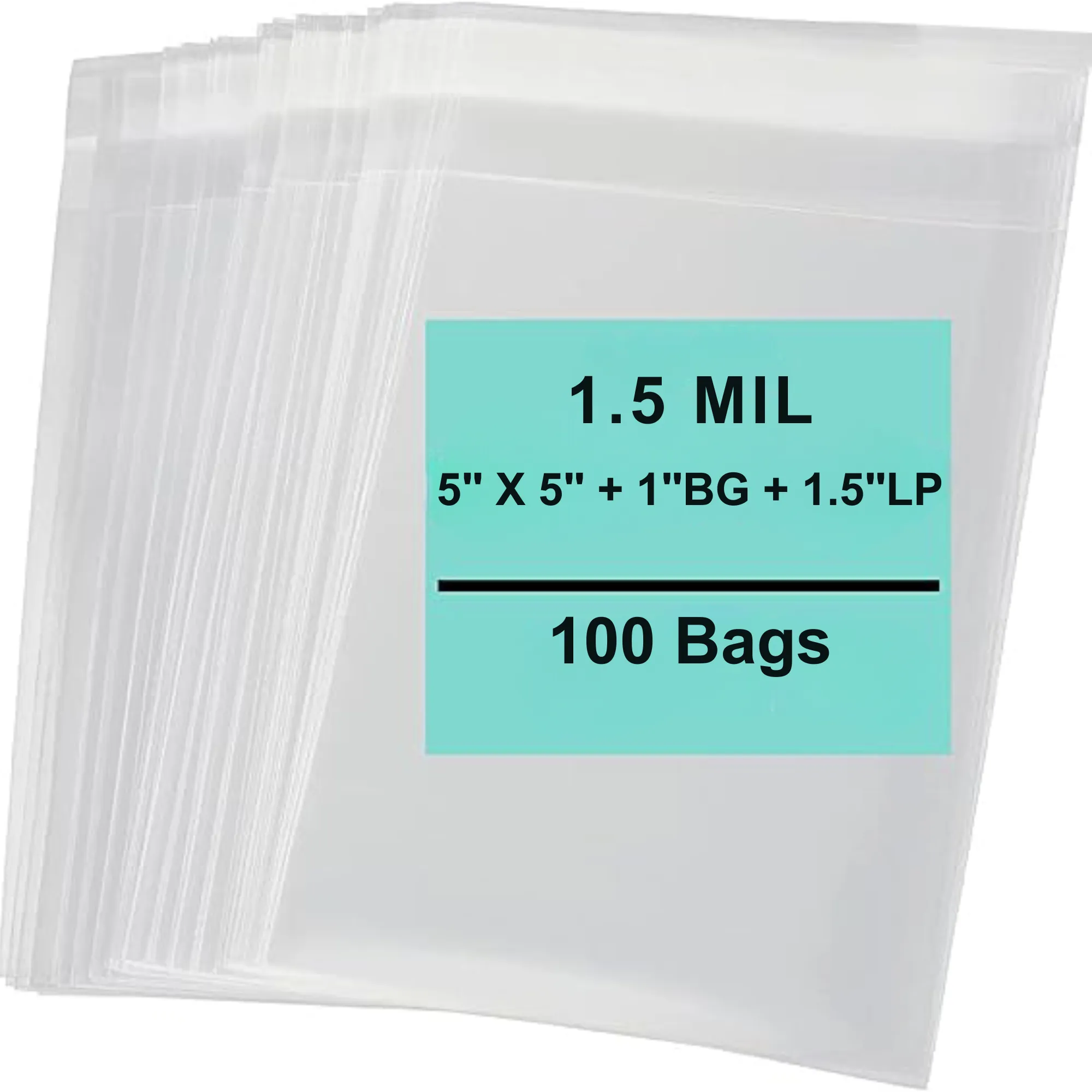 5X5 1BG 1.5LP inches Lip and Tape Resealable Bags Co-Extruded 1.5 Mil PPE