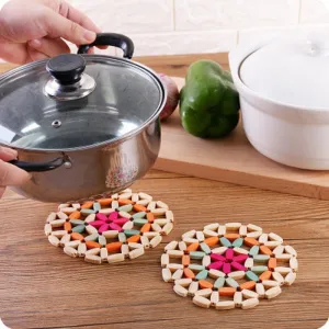 6pcs Bamboo Coaster Kitchen Cutlery Pot Shelf Insulation Pad Mat