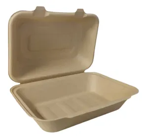 9"x6"x3" (PFAS FREE) ECO BIODEGRADABLE COMPOSTABLE FIBER HINGED CONTAINERS 250CT