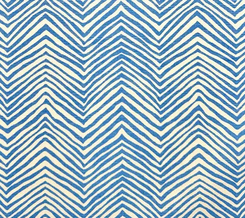 Alan Campbell Fabric: Petite Zig Zag - Custom Pacific Blue on White Belgian Linen / Cotton
