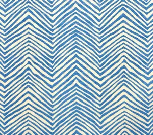 Alan Campbell Fabric: Petite Zig Zag - Custom Pacific Blue on White Belgian Linen / Cotton