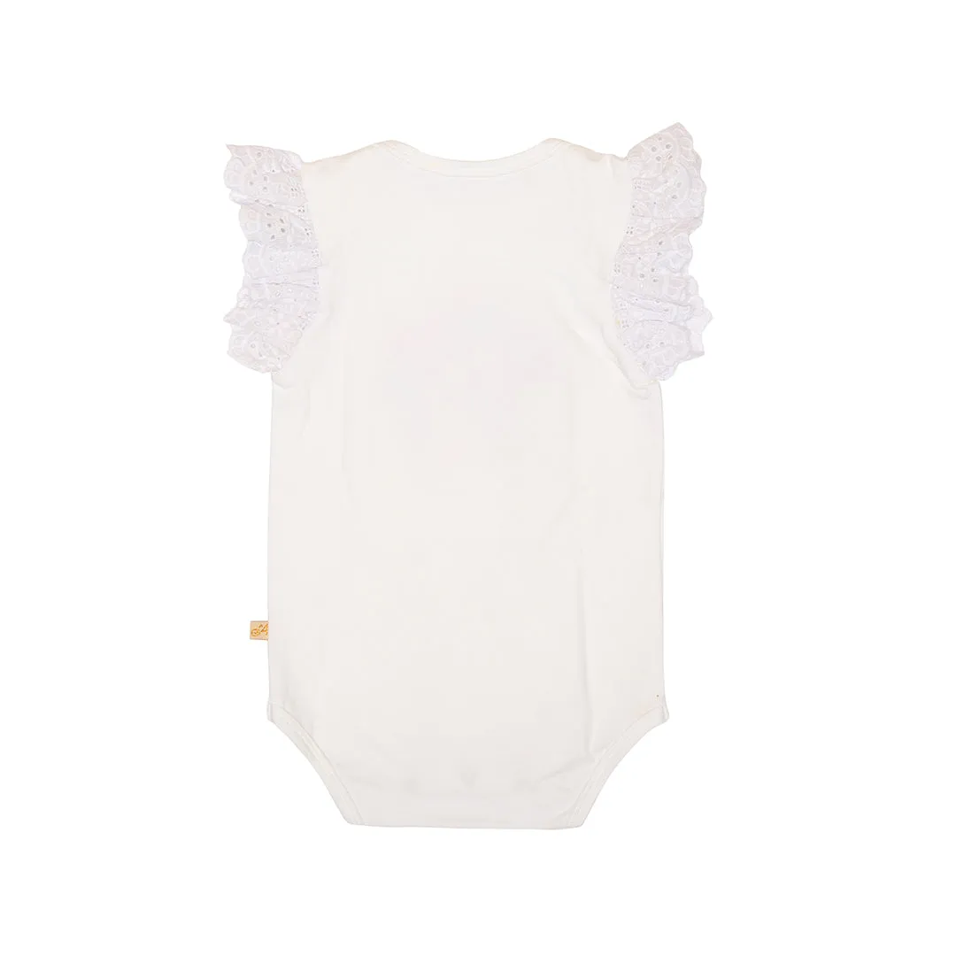 ALEX & ANT FLOWER APPLIQUE ONESIE WHITE