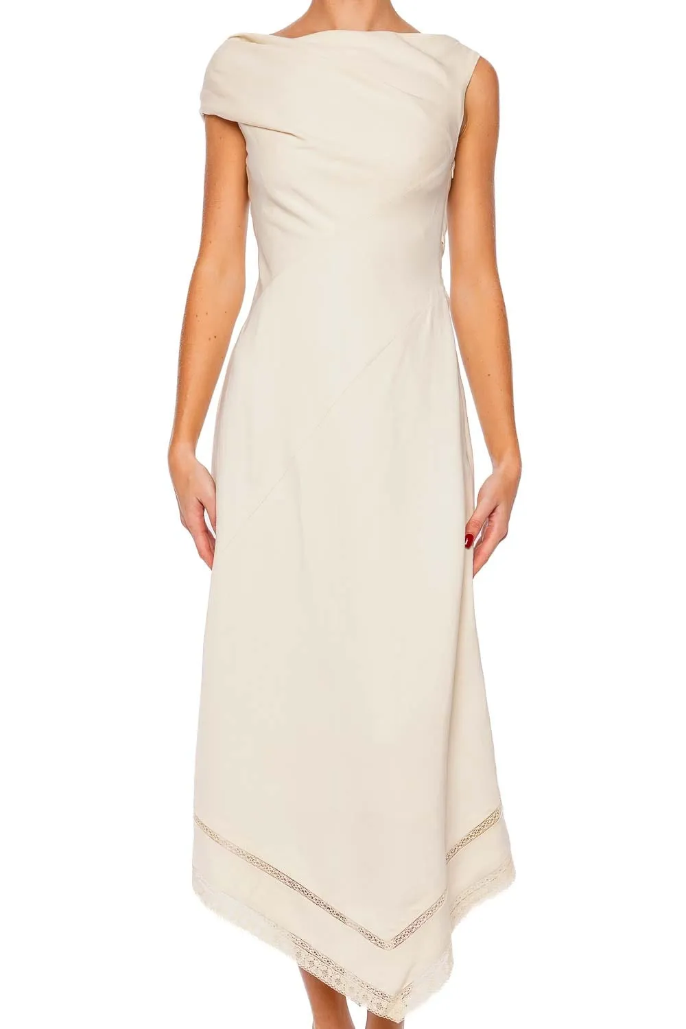 Alva Beige Linen Midi Dress