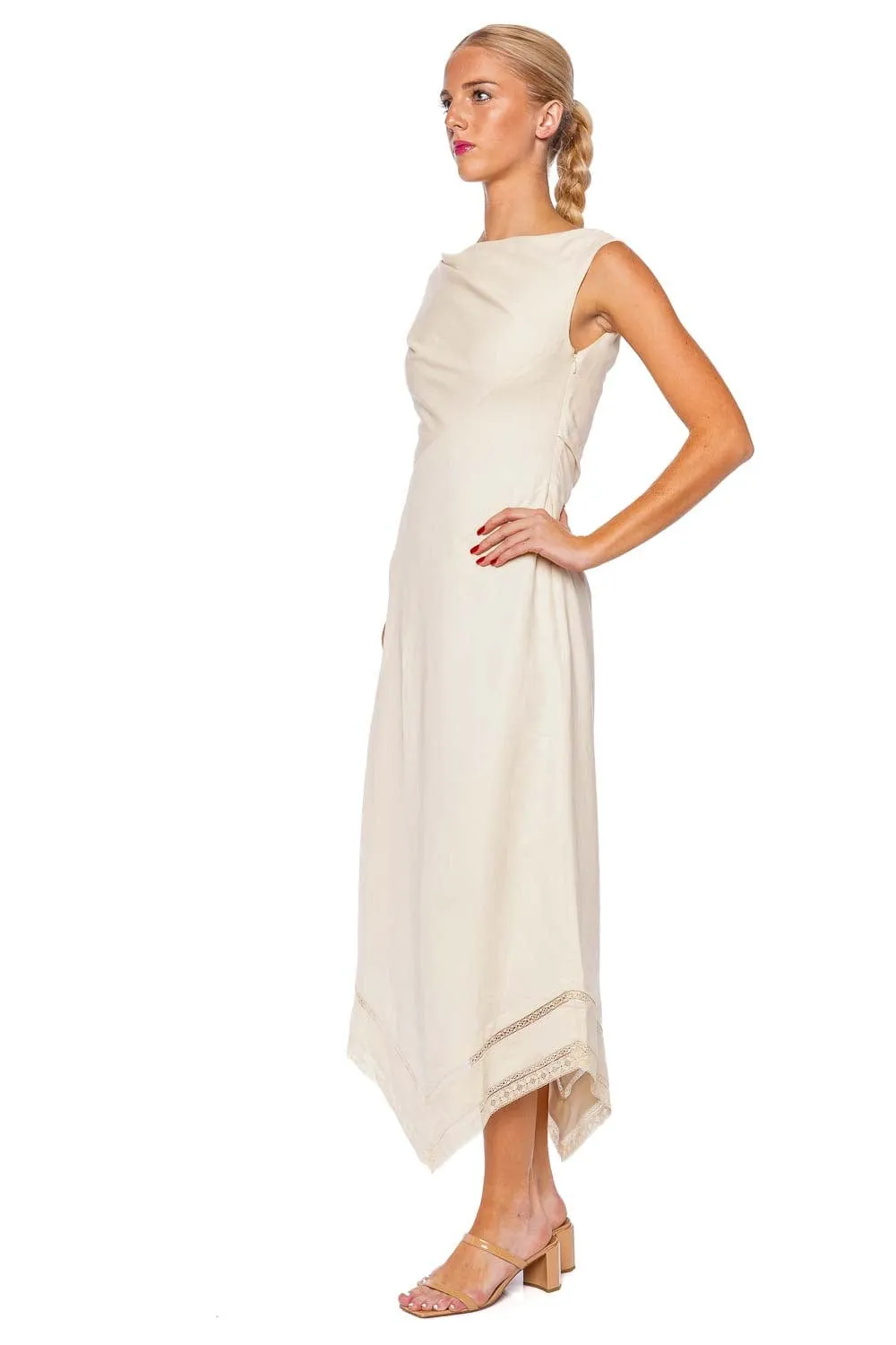 Alva Beige Linen Midi Dress