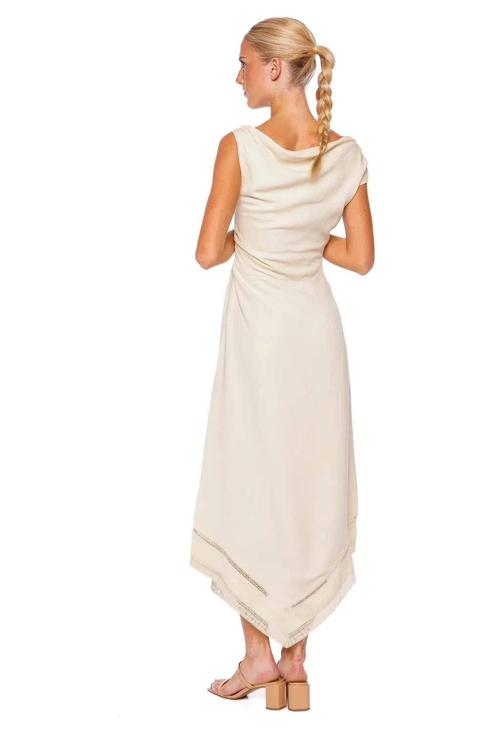 Alva Beige Linen Midi Dress