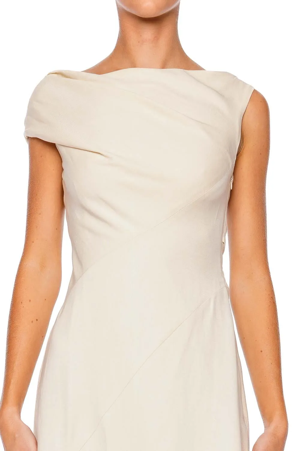 Alva Beige Linen Midi Dress