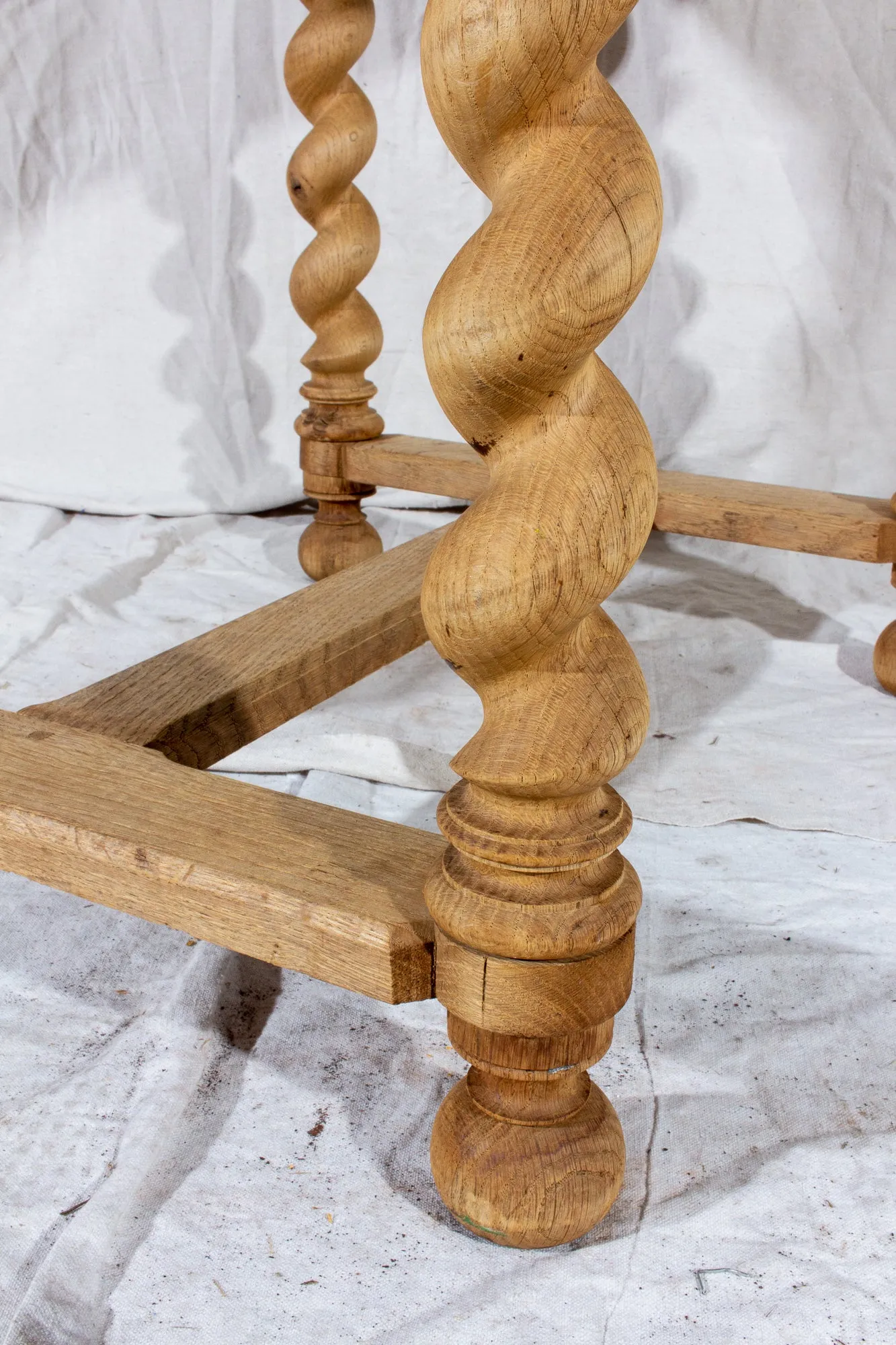 Antique French Carved Oak Barley Twist Side Table with Drawer