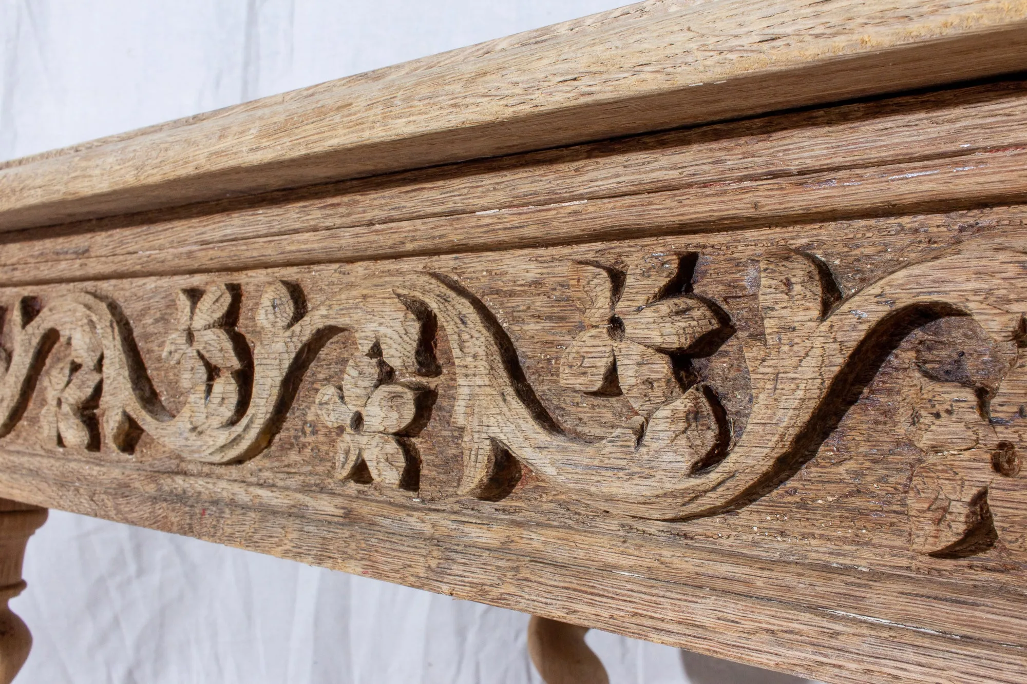 Antique French Carved Oak Barley Twist Side Table with Drawer