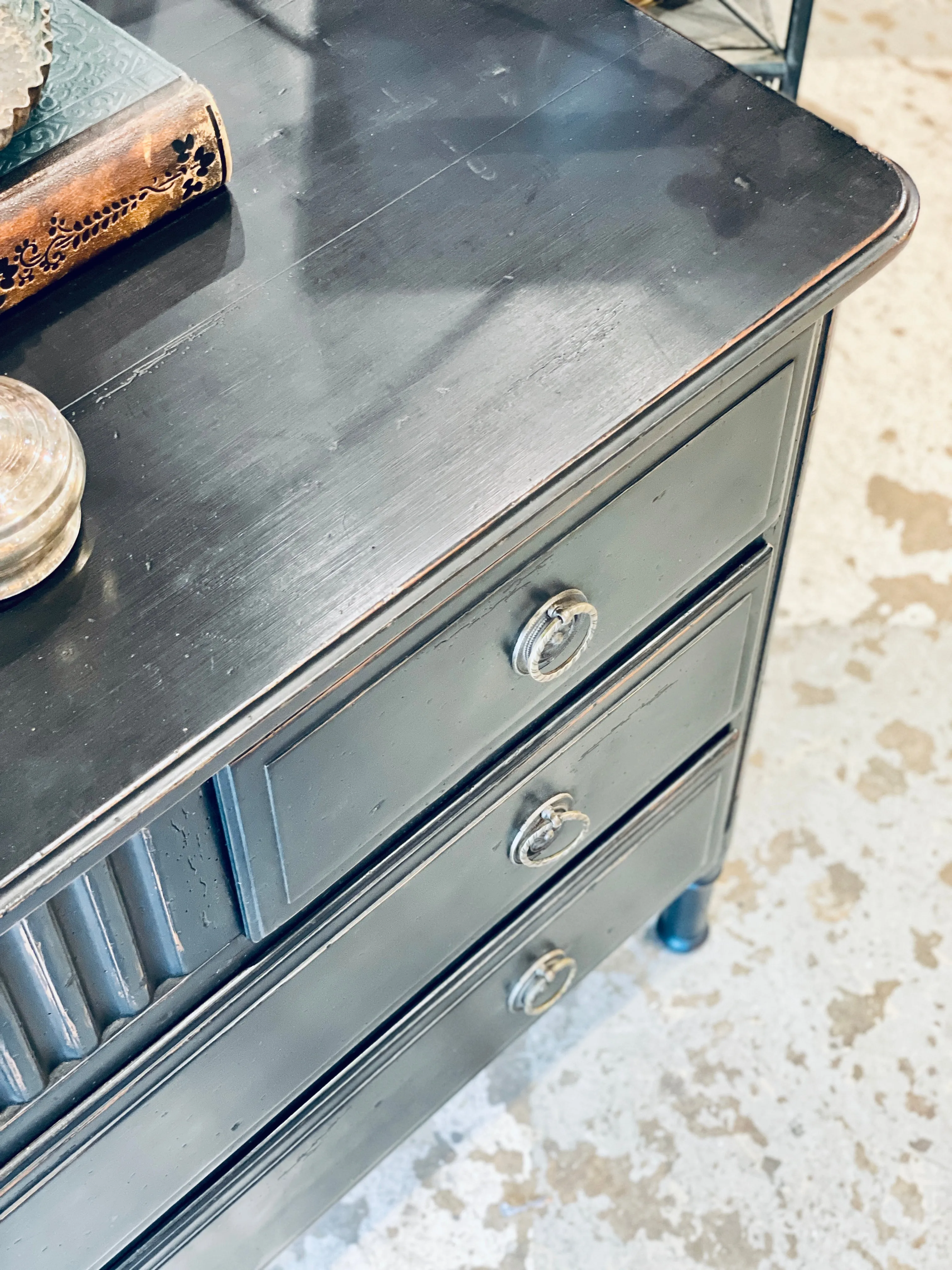 Antique French Empire Style Commode in Painted & Waxed Finish with Ring Pulls