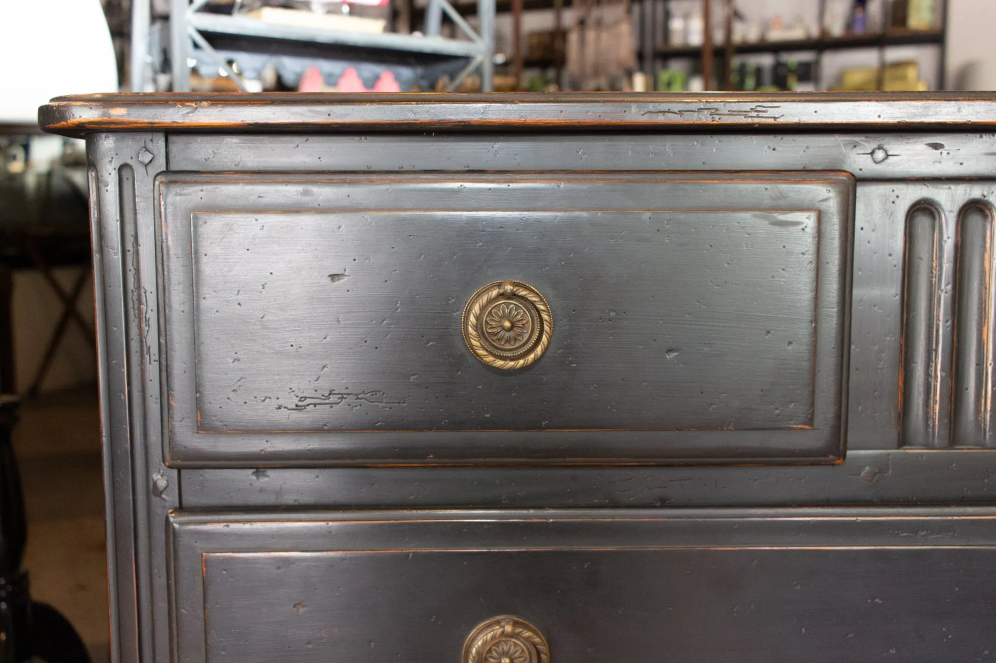 Antique French Empire Style Commode in Painted & Waxed Finish with Ring Pulls