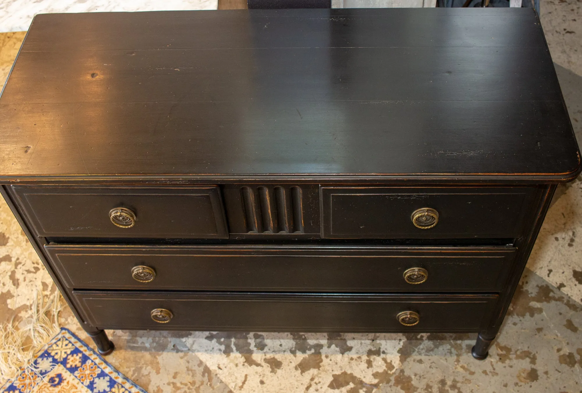 Antique French Empire Style Commode in Painted & Waxed Finish with Ring Pulls