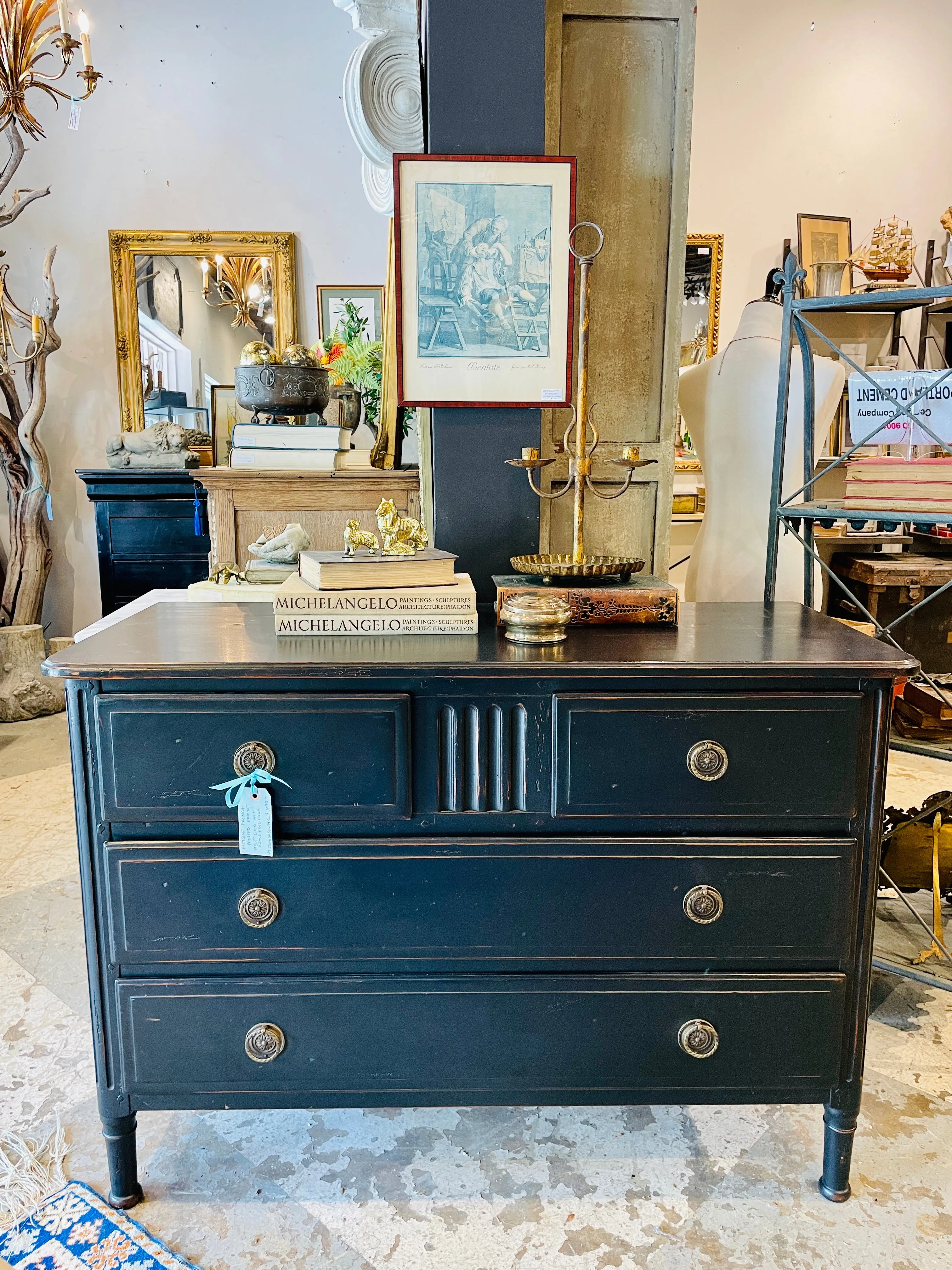 Antique French Empire Style Commode in Painted & Waxed Finish with Ring Pulls