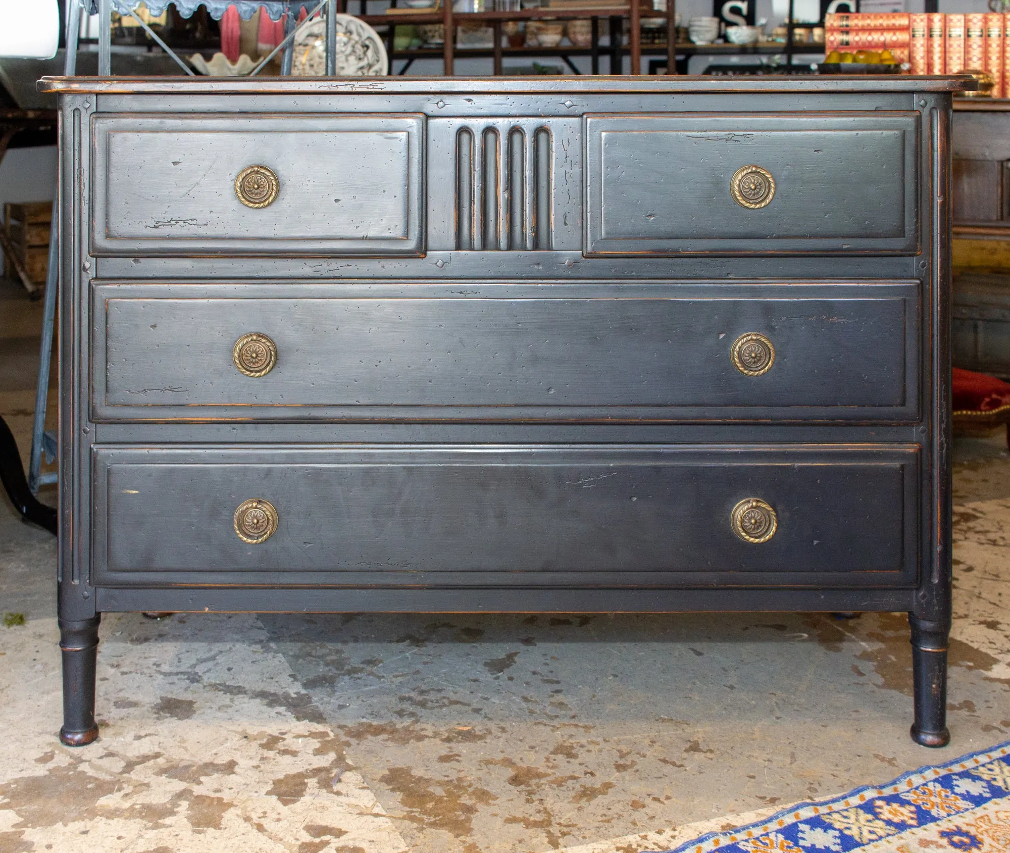 Antique French Empire Style Commode in Painted & Waxed Finish with Ring Pulls