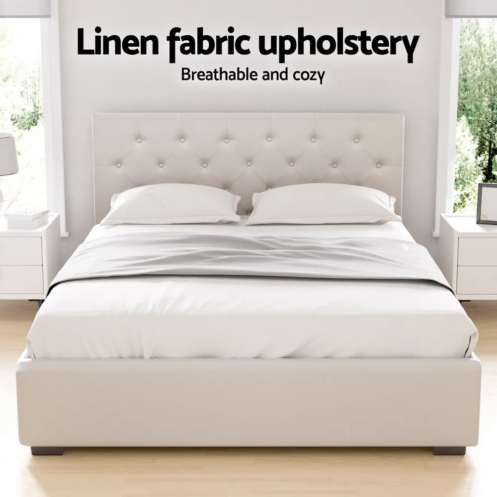 Artiss Bed Frame Double Size Gas Lift Beige VILA
