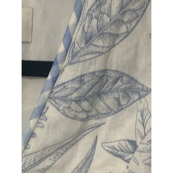 AURA sz XS Maxi Dress Linen Blend Puff Sleeve NWT Blue White Botanical Print