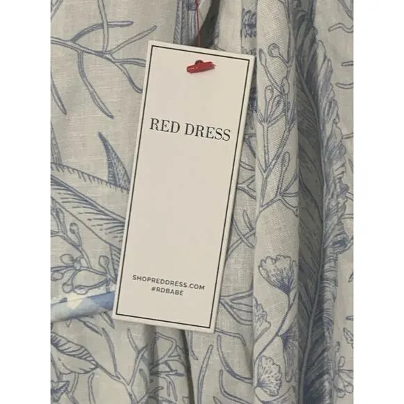 AURA sz XS Maxi Dress Linen Blend Puff Sleeve NWT Blue White Botanical Print