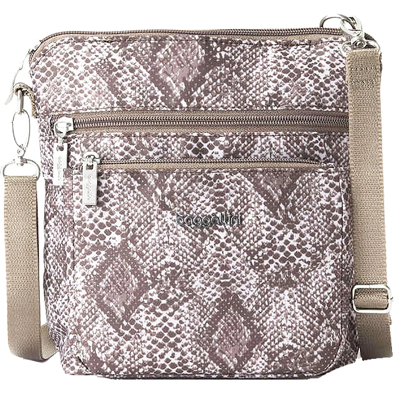Baggallini Modern Pocket Crossbody Tan Python Nylon